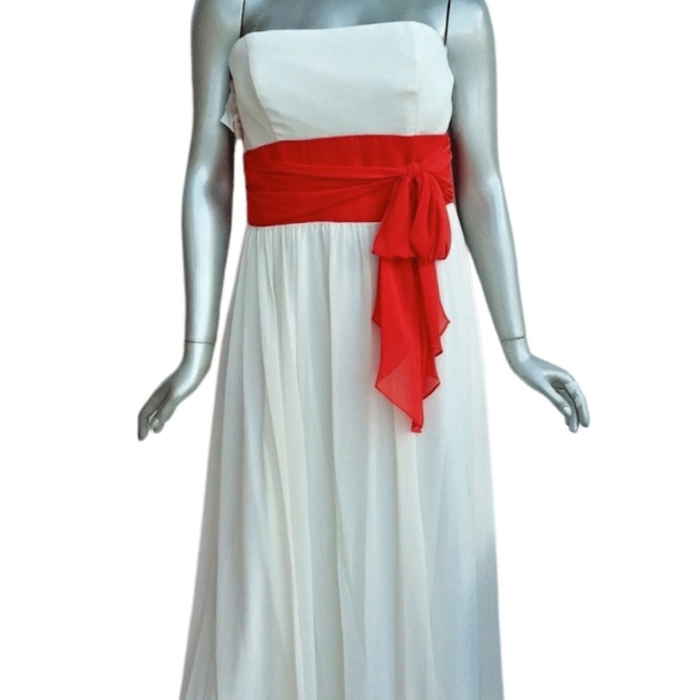 BOGO 50% OFF  Strapless Maxi Floor Length Formal Dress Sz 10 White w Orange Belt